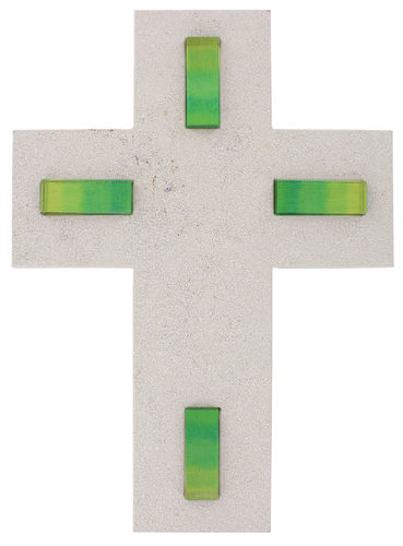 Natursteinkreuz mit Glaselementen